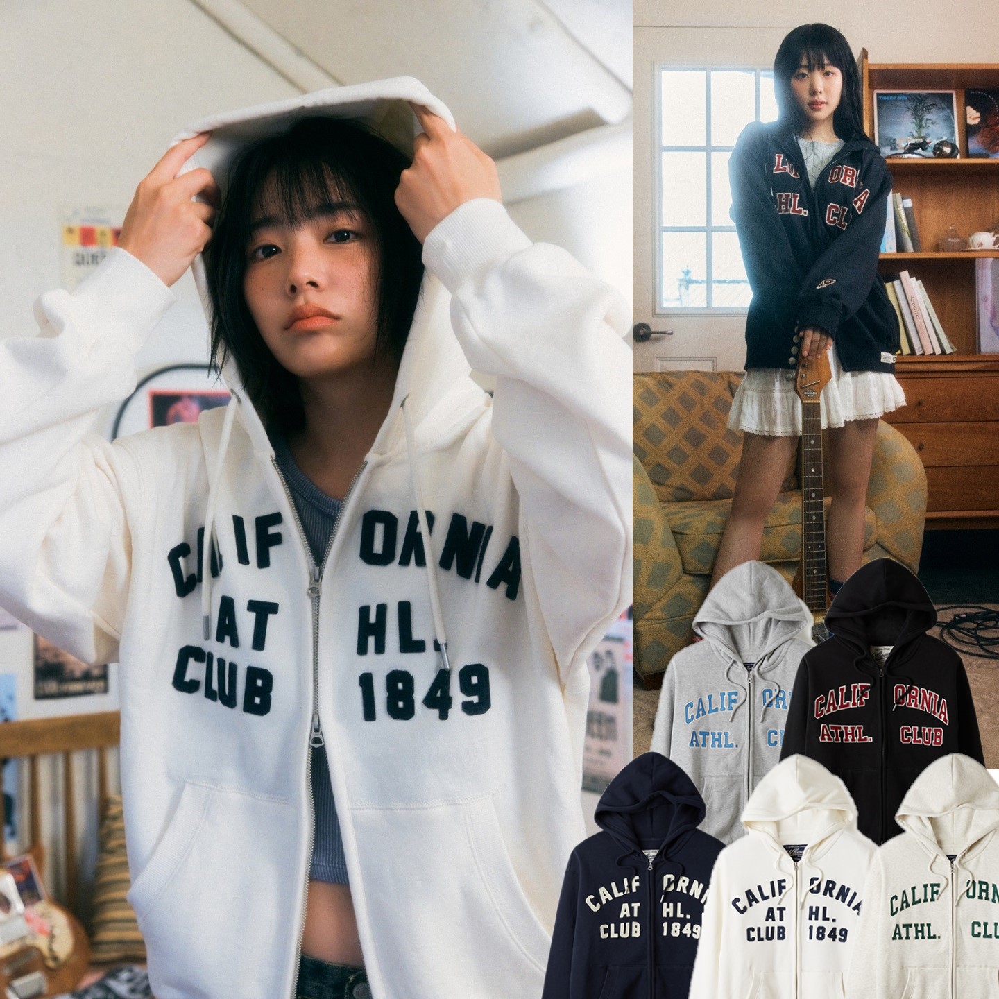 [QWERコラボレーション] Signature Patch Hood Zip-up (Brushed) 5色 新学期 韓国人気 ファッション 秋 冬 ファッション 2024トレンド カジュアル スタ