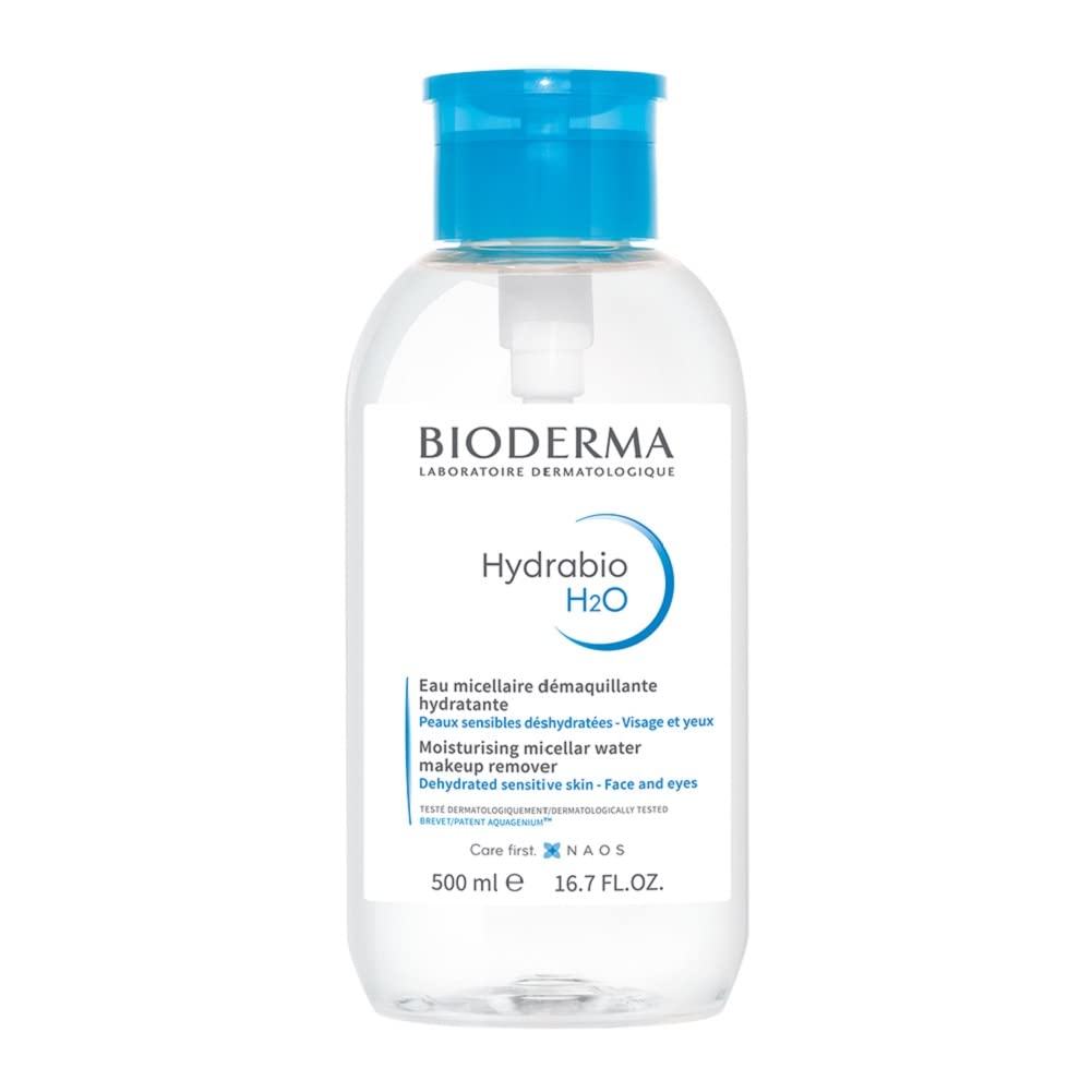 【正 規 品】ビオデルマ (Bioderma) イドラビオ エイチツーオー 片手プッシュポンプ 500mL 洗顔 メイク落とし クレンジング水 敏感乾燥肌用 無着色 エチルアル コール無添加 オイル無