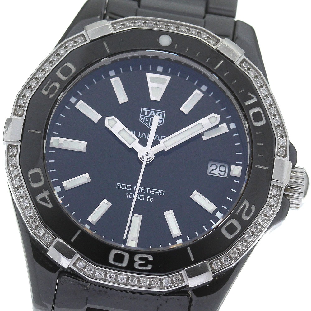 タグホイヤー TAG HEUER WAY1395 アクアレーサー ダイヤベゼル デイト クォーツ レディース 保証書付き_824468【中古】