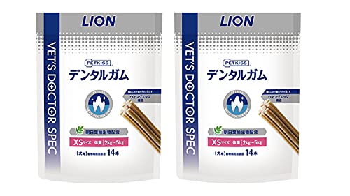 ライオン (ペットキッス (PETKISS) ベッツドクタースペック デンタルガム XS 犬用 14本入x２袋 (まとめ買い) [ポケットティッシュ付き]