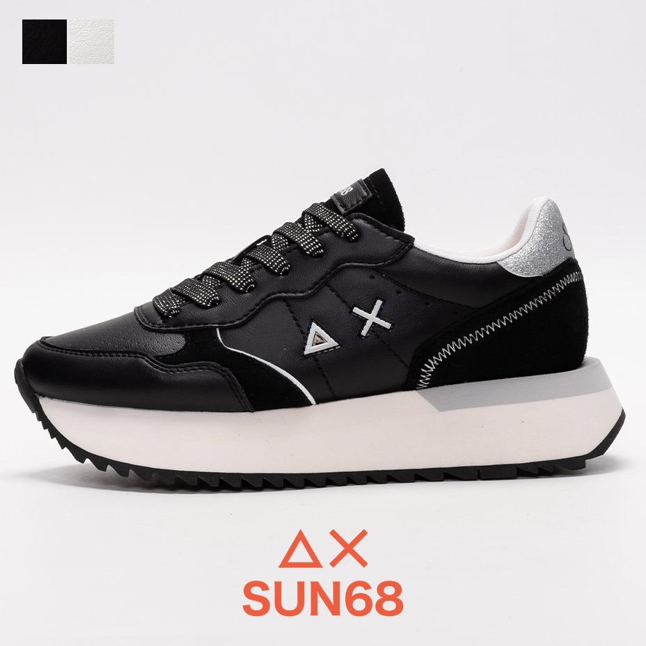 SUN68 スニーカー レディース 厚底 ローカット カジュアルシューズ 本革 牛革 革 おしゃれ 歩きやすい 普段履き ウォーキング ドライビングシューズ シンプル かわいい 可愛い 黒 ブラック 20,075円