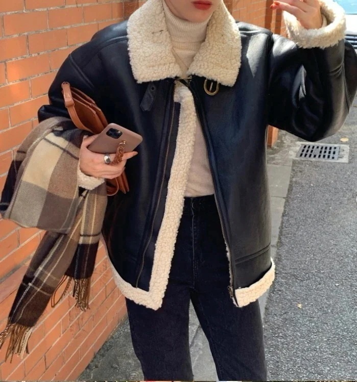 韓国ファッション裏ボアフェイクムートンコート ファージャケット コート 厚手 ライダースジャケット