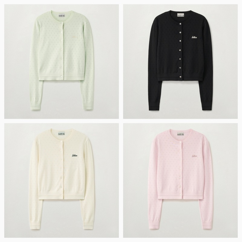 【SATUR】26SS (W) Pointel Crewneck Cardigan : 4colors