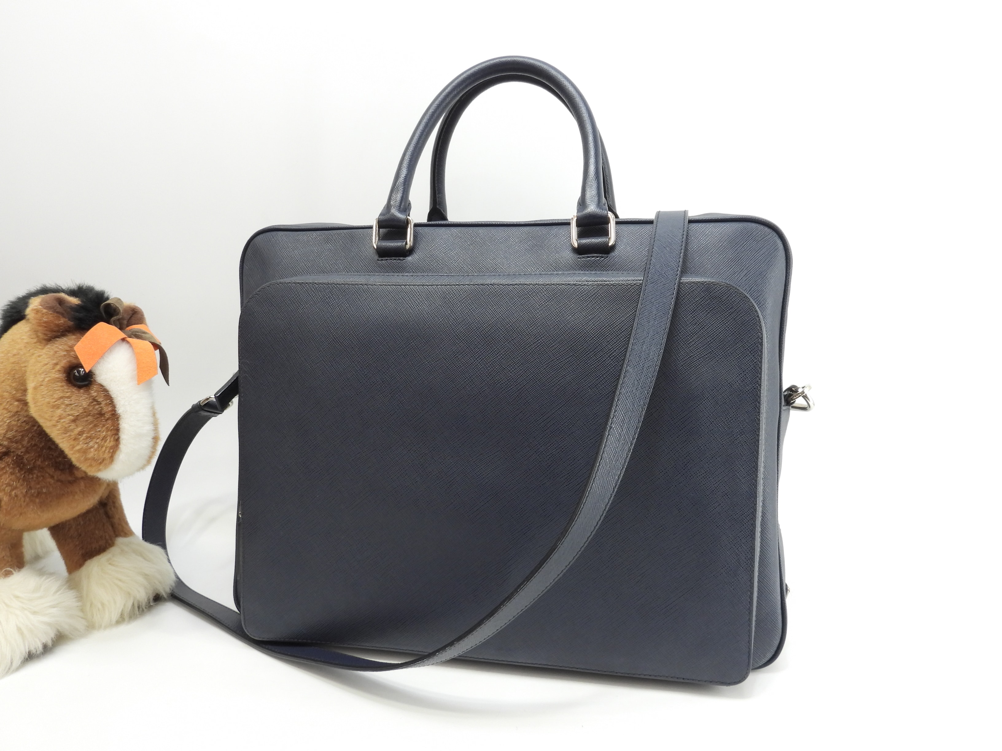 s付ブリーフケース サフィアーノ 紺 書類カバン ドキュメントケース 美品@7/R164