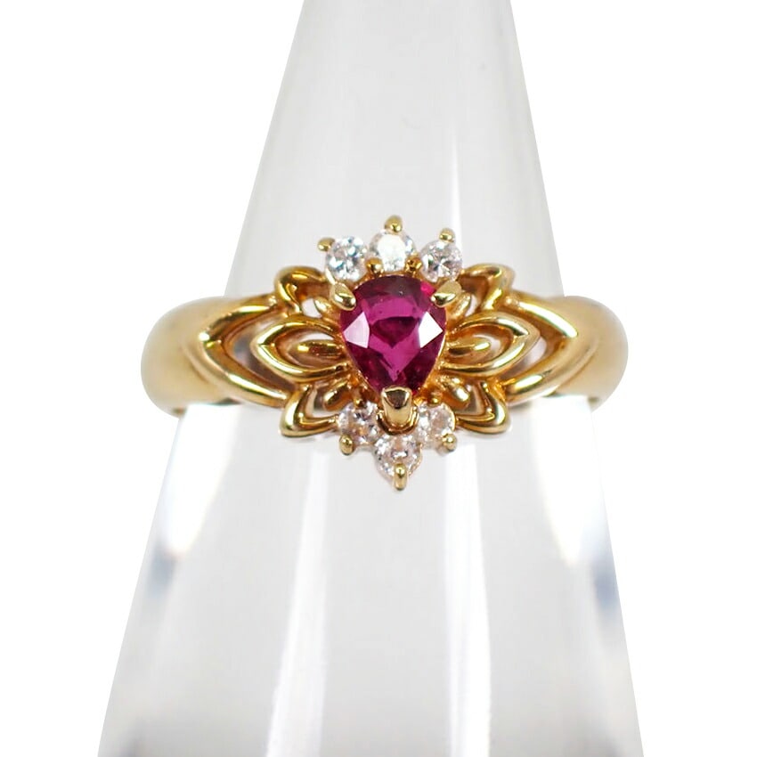 【中古】K18 ルビー/ダイヤ リング 7号[g387-23］