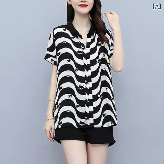 レディース ファッション プリント シャツ 半袖 シフォンシャツ 夏 大きいサイズ 体型カバー スリム トップス