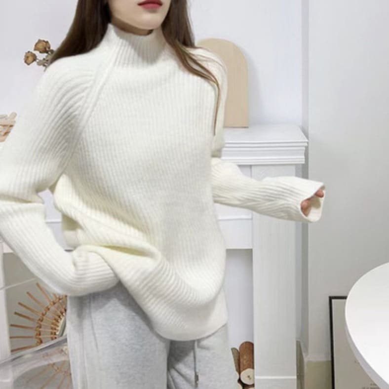 トップス セーター ニット ニットセーター レギュラー丈 袖あり 長袖 ハイネック ルーズ ゆったり 厚手 かわいい 大人可愛い シンプル カジュアル 大人 上品 おしゃれ お洒落 大人女子 こなれ感