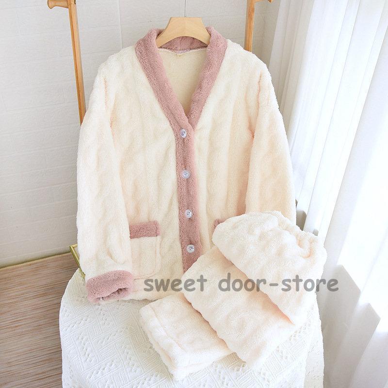 パジャマ ウェア レディース 厚手 寝巻き 秋 冬 長袖 前開き 寝巻き 防寒 上下セット 部屋着 かわいい もこもこ あったか おしゃれ 6,899円