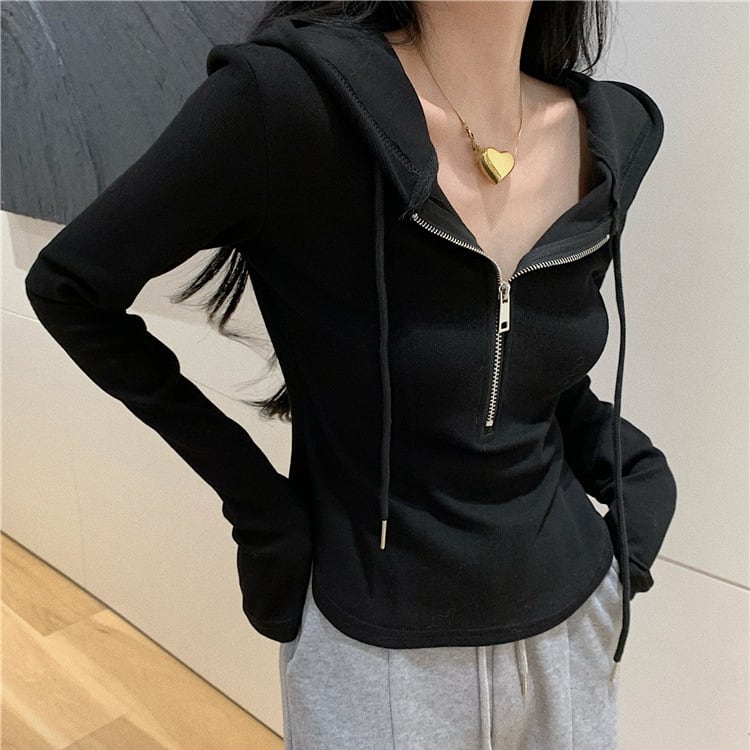 トップス 上着 人気 おすすめ おしゃれ お洒落 パーカー フーディー スウェット Tシャツ ティーシャツ ロンT ロンティー 長袖 ロング フード付き プルオーバー タイト スリム 襟付き 無地