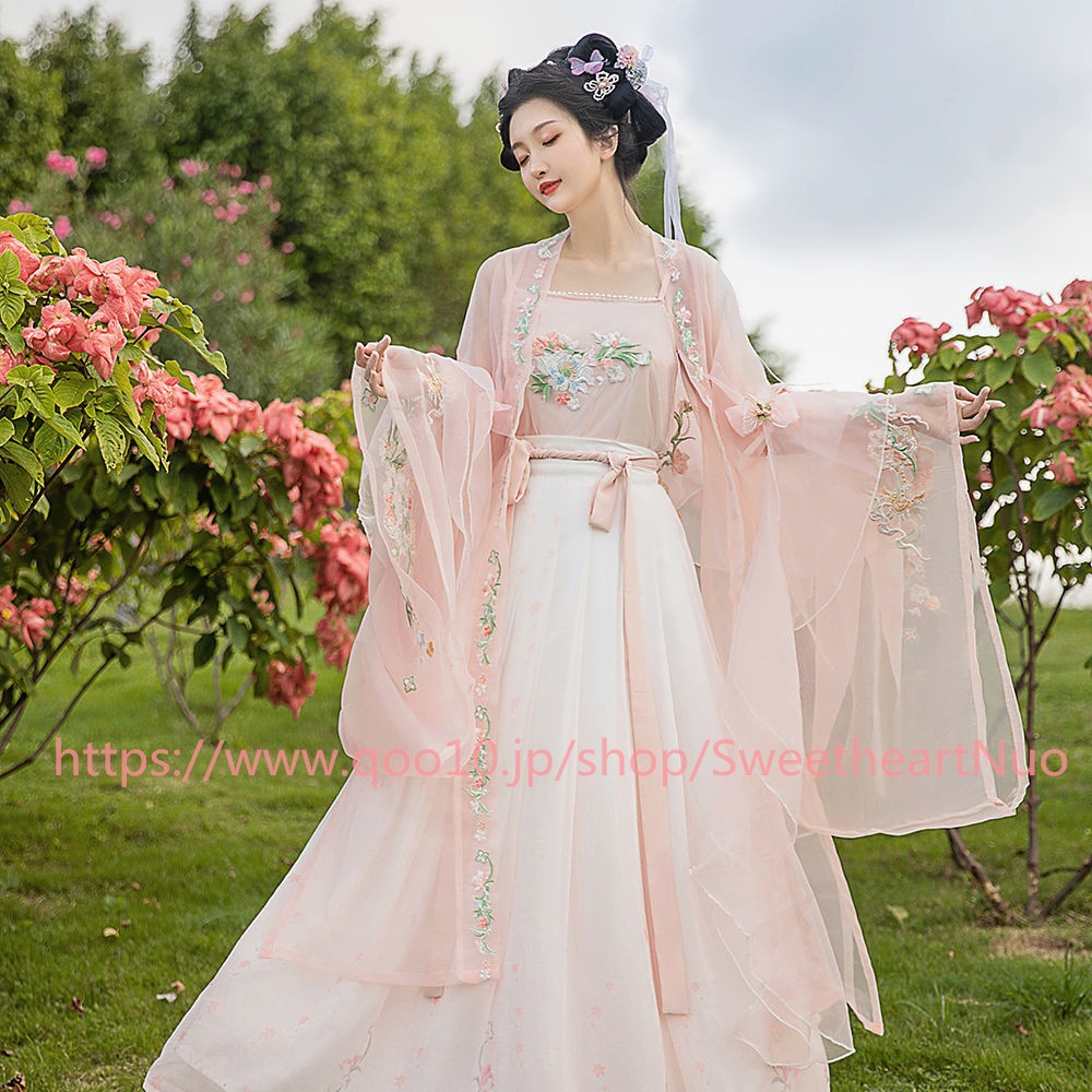 漢青月【茉雨霖鈴】漢服刺繍大袖シャツ刺繍花カーディガン宋製女性春夏モデル ロリ可愛 二次元 学園祭花皿夢時代装全セット