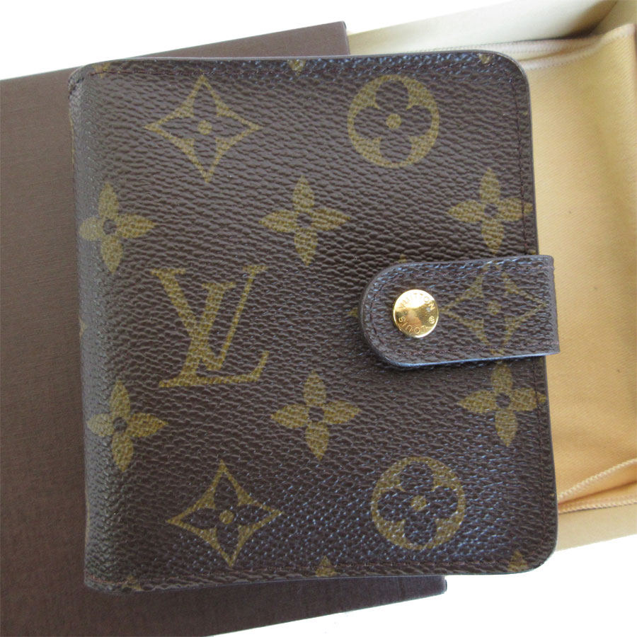 ルイ ヴィトン LOUIS VUITTON 二つ折り財布 モノグラム コンパクトジップ モノグラムキャンバス ブラウン ゴールド ユニセックス M61667 s0388f