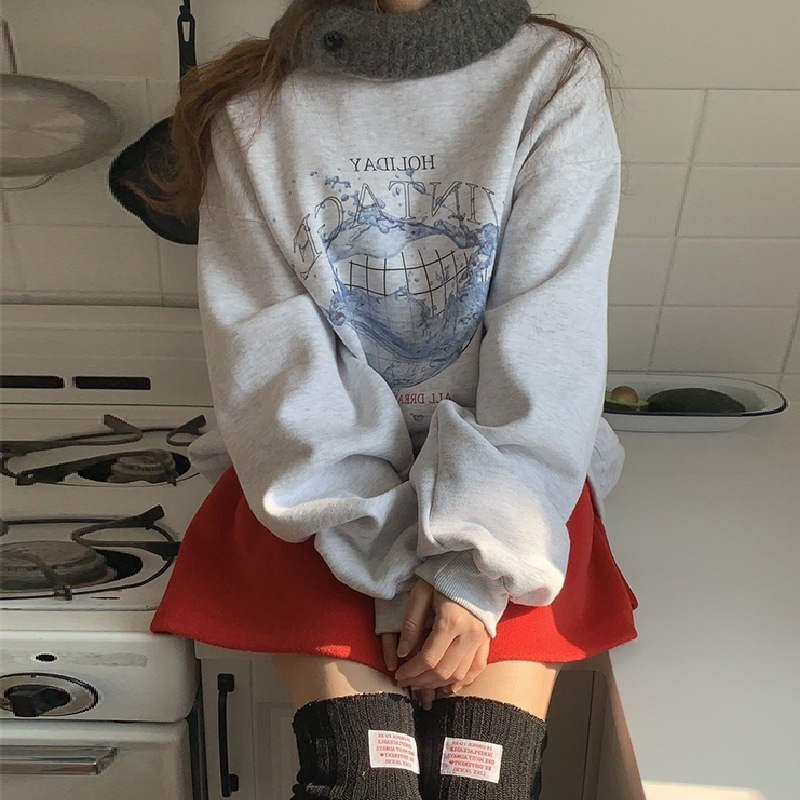 秋の新型丸襟アルファベットプリントゆるい長袖ガーディアン女性綿スポット卸売り