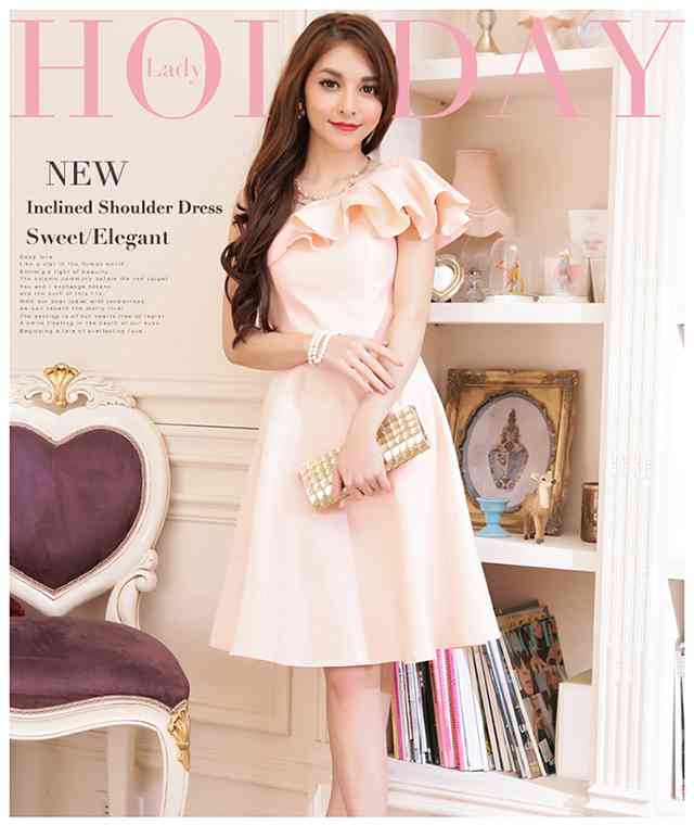 【即納】パーティードレス 大きめ フレア ワンショルダー 小さい 大きい サイズ ミディアム 膝丈 ひざ上 グレー ロイヤルブルー レッド 結婚式 パーティ お呼ばれ フォーマル ワンピース ママ 二