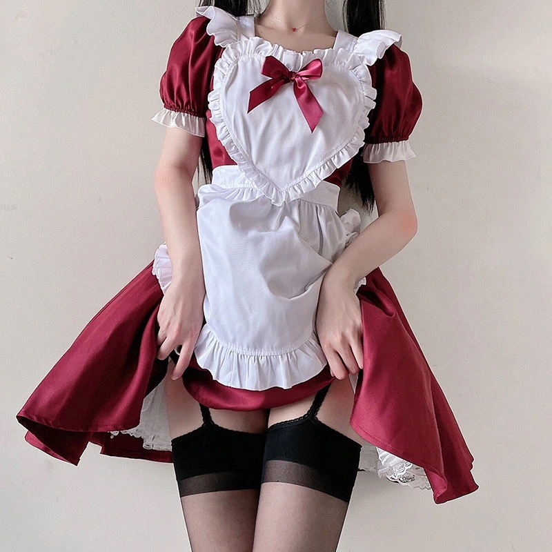 赤いメイド服 日本のアリス かわいい ソフトガール ロリータ ロリータメイド衣装 カフェドレス