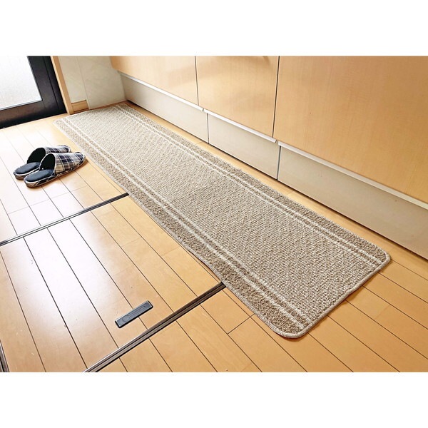 マルナカ 6448 日本製キッチンマット コットンライン 45×180cm ベージュ メーカー直送