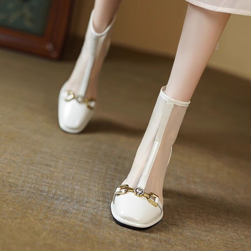 大人気！ 厚底シューズ サンダルシューズブーツ厚底 セクシーなネックストラップハイヒールのネットブーツ2025夏の新作ショートブーツレディース 韓国ファッション