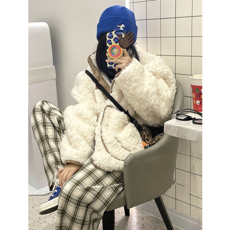 韓国ファッショ レディース トップス アウター 長袖 着心地いい 秋冬可愛いフリースで決まり！人気ボアアウターキルティングアウター