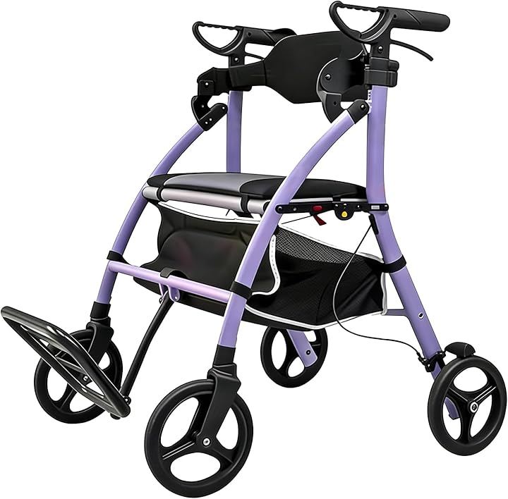 歩行器 軽量 7.8kg シルバーカー 多機能歩行器 手押し車 折畳み コンパクト 座れる 高さ調節可 高齢者向けショッピングカート 介護用品 歩行補助 買い物カゴ付き (紫)