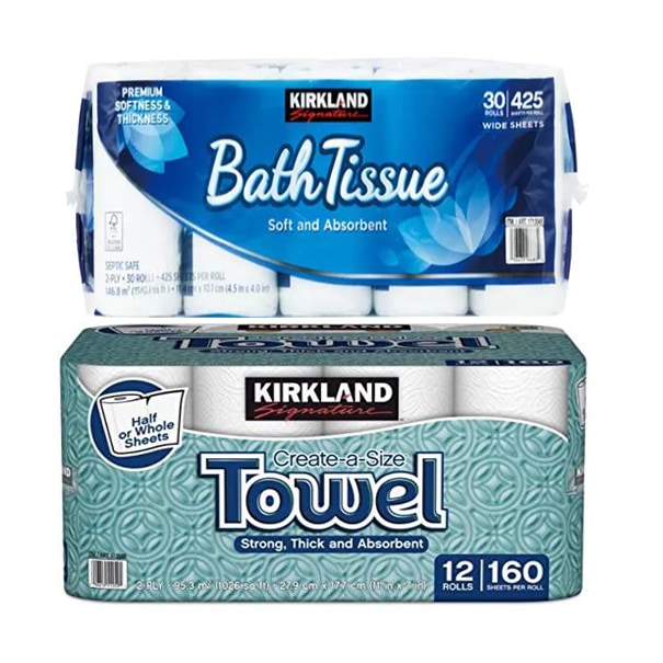 超人気定番商品セットカークランドトイレットペーパー42.9m(30ロール)x ＆ キッチンペーパー2枚重ね12ロール