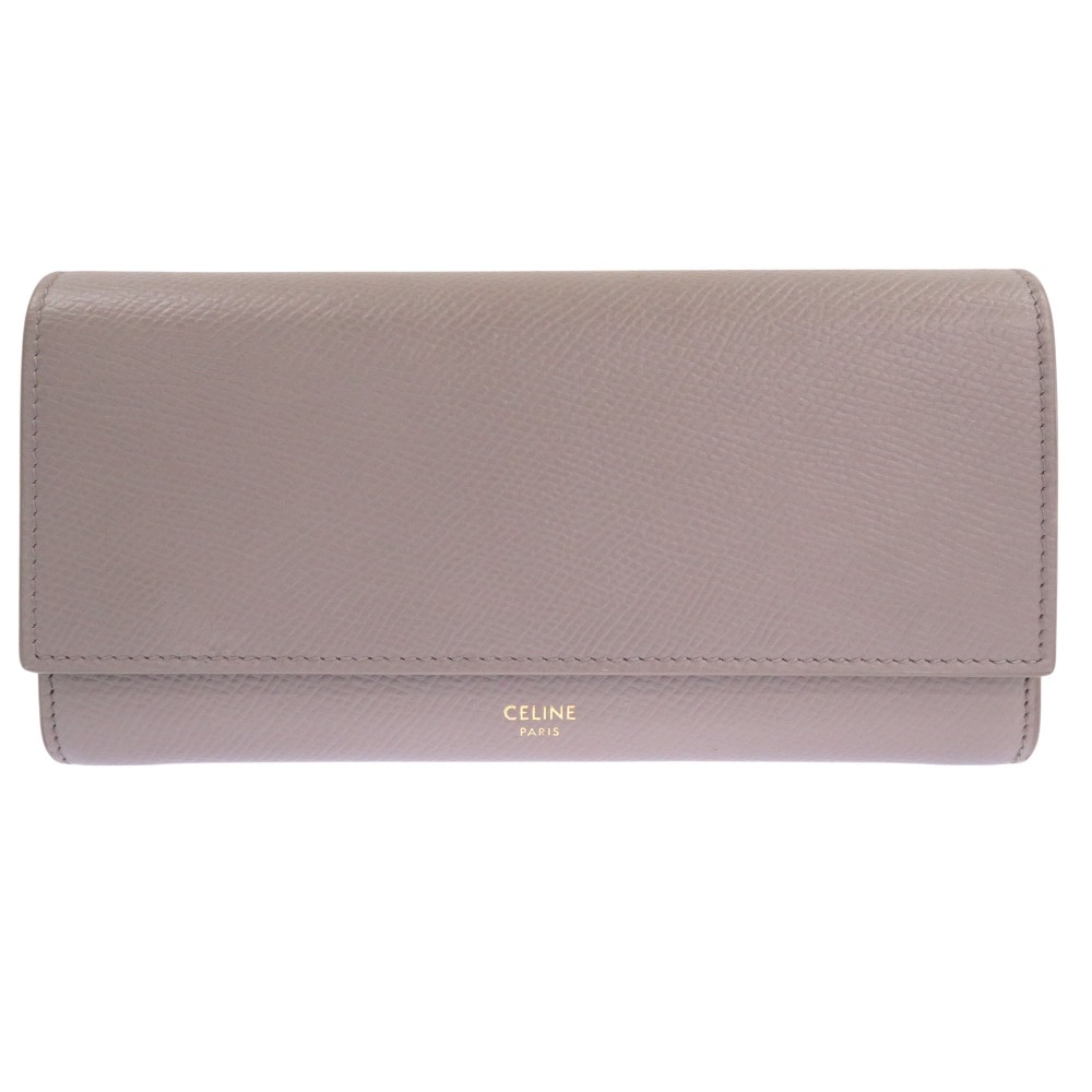 美品 ラージフラップウォレット 長財布 レザー グレー 0123【中古】 レディース