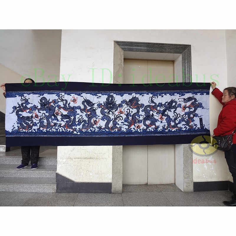 Handmade Folk Art Wall Decor Hanging Batik Tapestry Ancient Nine Dragons(Chinese Loong) 93(H)x 300cm
