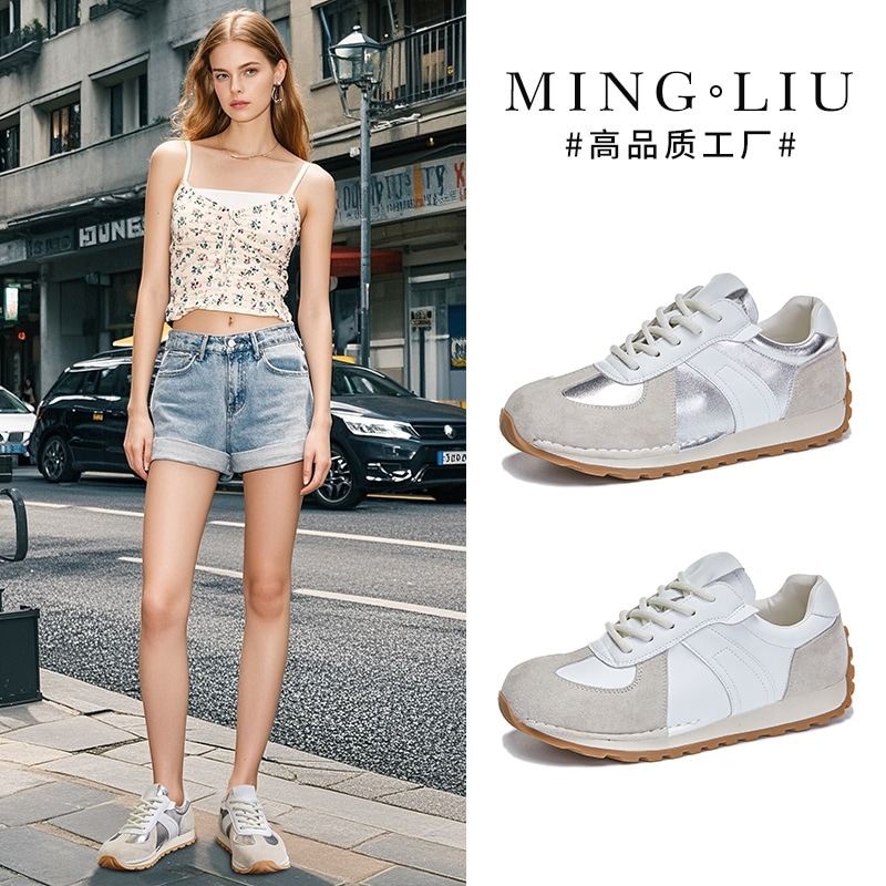 本革のフォレストガンプシューズ女性用2025年春新作フラットスポーツドイツトレーニングシューズ女性用カジュアルホワイトシューズオールマッチレディースシューズ 4,186円