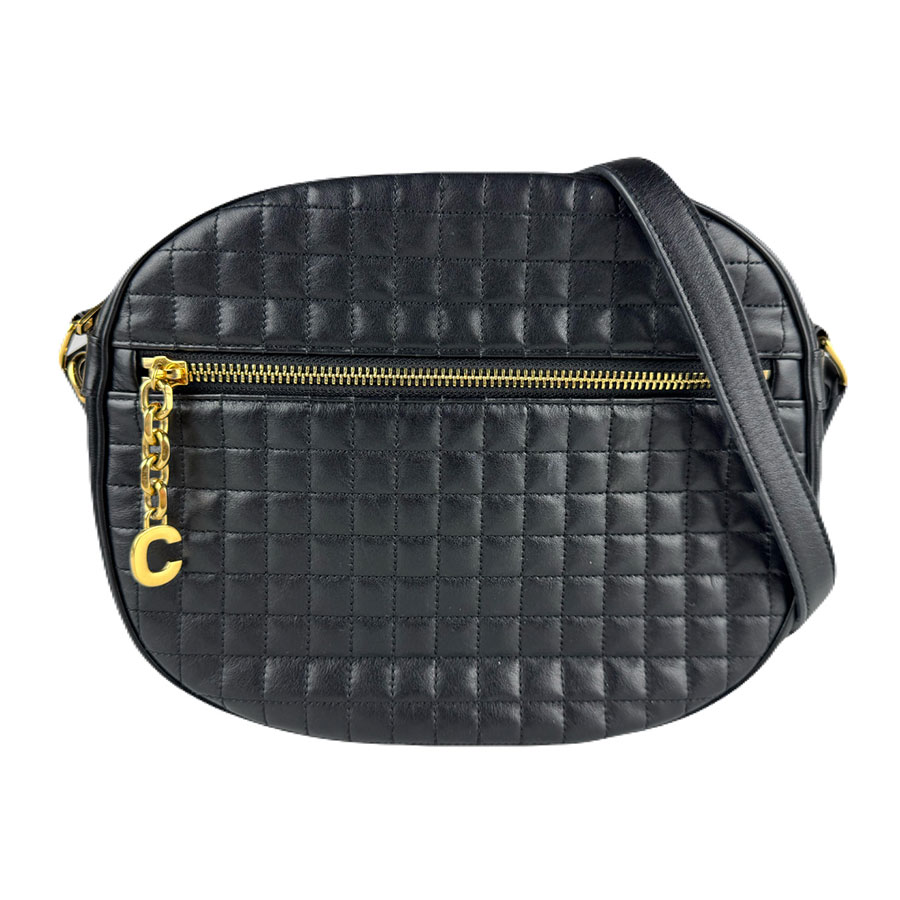 セリーヌ CELINE 斜め掛けショルダーバッグ Cチャーム ミディアム レザー ブラック ゴールド レディース z8042