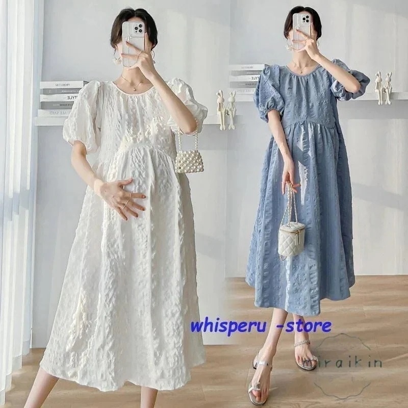 新規販促マタニティ ワンピース 服 ロング 半袖 ミモレ丈 aライン パフスリーブ レディース 産前産後 リゾート 30代40代 レディース さらっと ゆると アジアン