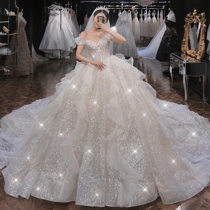 ワンショルダーライトウェディングドレス2025本糸花嫁プチお出かけ糸 プラスサイズ太mm