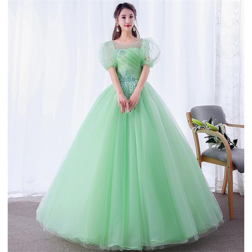 演奏会用ロングドレス ウェディングドレス カラードレス 結婚式 ２次会 演奏会 二次会 グリーン-921