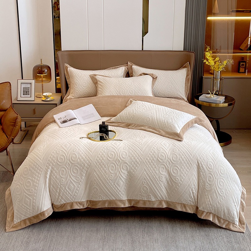 A種純色ベビーミルクレーヨン4点セット秋冬厚彫り花ミルクレーヨンシーツ布団カバーベッド4点セット