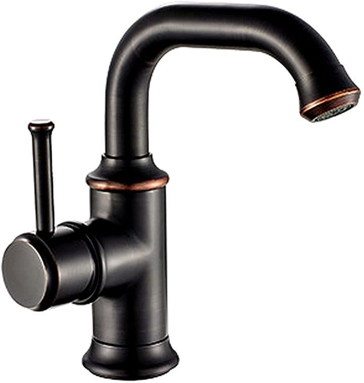 洗面用 アンティーク 混合水栓 蛇口 シングルレバー 洗面台 手洗い鉢 L型 手洗いボウル SK90(ブラック)