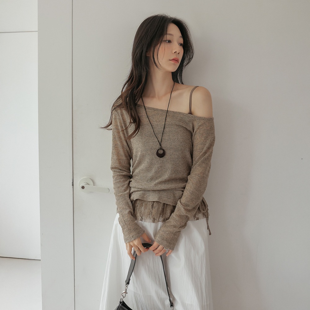 メストレーススリーブレスセットサイドシャーリングニット