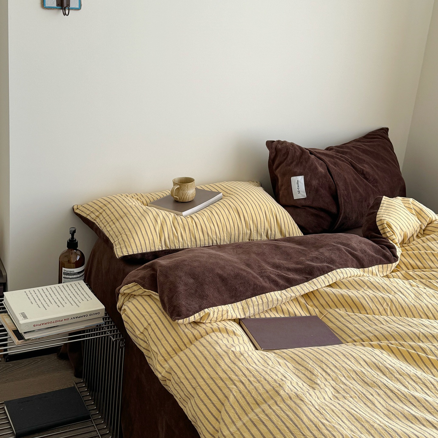 風水純綿先染めミルクベルベット4点セットストライプあったかシーツ掛け布団カバーコーラルベルベット3点セット