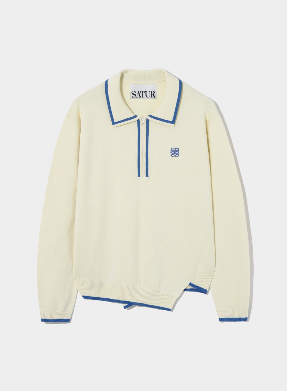 【SATUR】 DUBLIN UNBALANCED COLLAR HALF ZIP KNIT : PURE IVORY