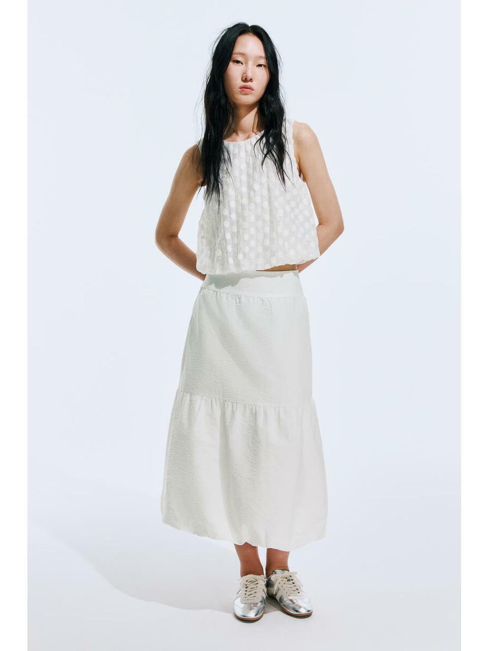 H&M バブルヘムミディスカートアイボリー 1347233001