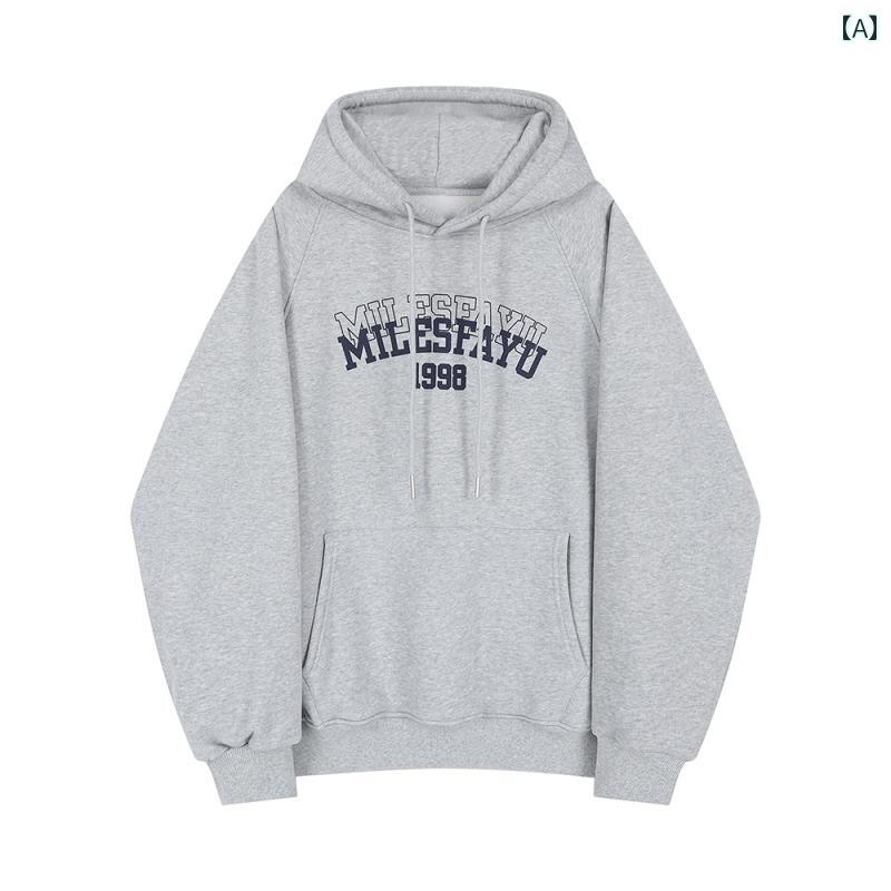 パーカー レディース カジュアル 快適 プリント ラグランスリーブ フード付き プルオーバー 裏起毛 グレー スウェットシャツ 女性 冬 トップス