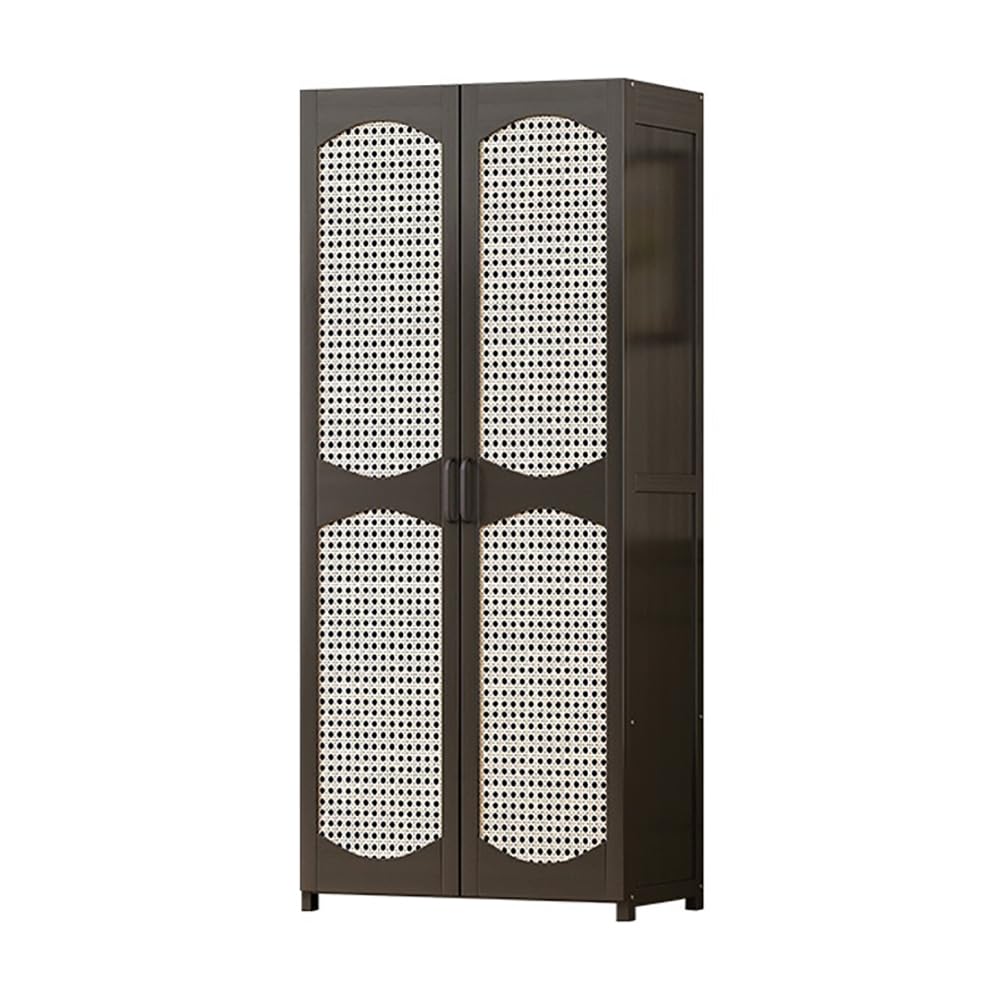 ワードローブ クローゼット 竹製 扉付き 幅70cm*奥行き42*高さ160cm 洋服タンス 置き型 整理 衣類 収納 通気性 おしゃれ 組み立て式 省スペース 大容量 ホワイト ブラック (ブラック