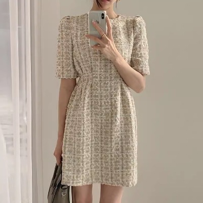 レディース スカート ワンピース ドレス 膝丈 7分袖 ボリューム袖 パフスリーブ スクエアネック フェミニン コンサバ ヴィンテージ 厚手 ツイード かわいい 大人可愛い きれいめ カジュアル 上品 4,873円