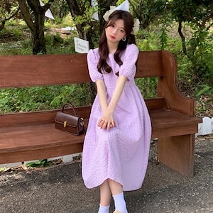９号紫と白の柄 半袖ワンピース 半袖シャツワンピース | axes femme online shop