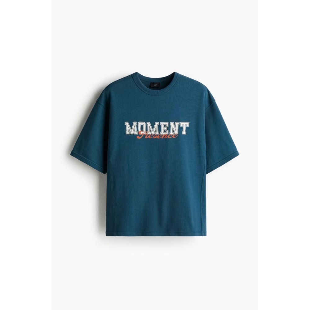 H&M ルーズフィットプリント T シャツダークターコイズ/モーメント 4,499円