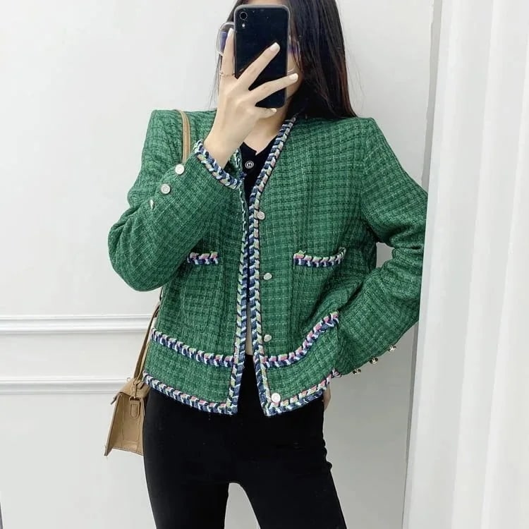 ジャケット レディース ノーカラージャケット ストライプ ワッフル 格子 バイカラー パイピング