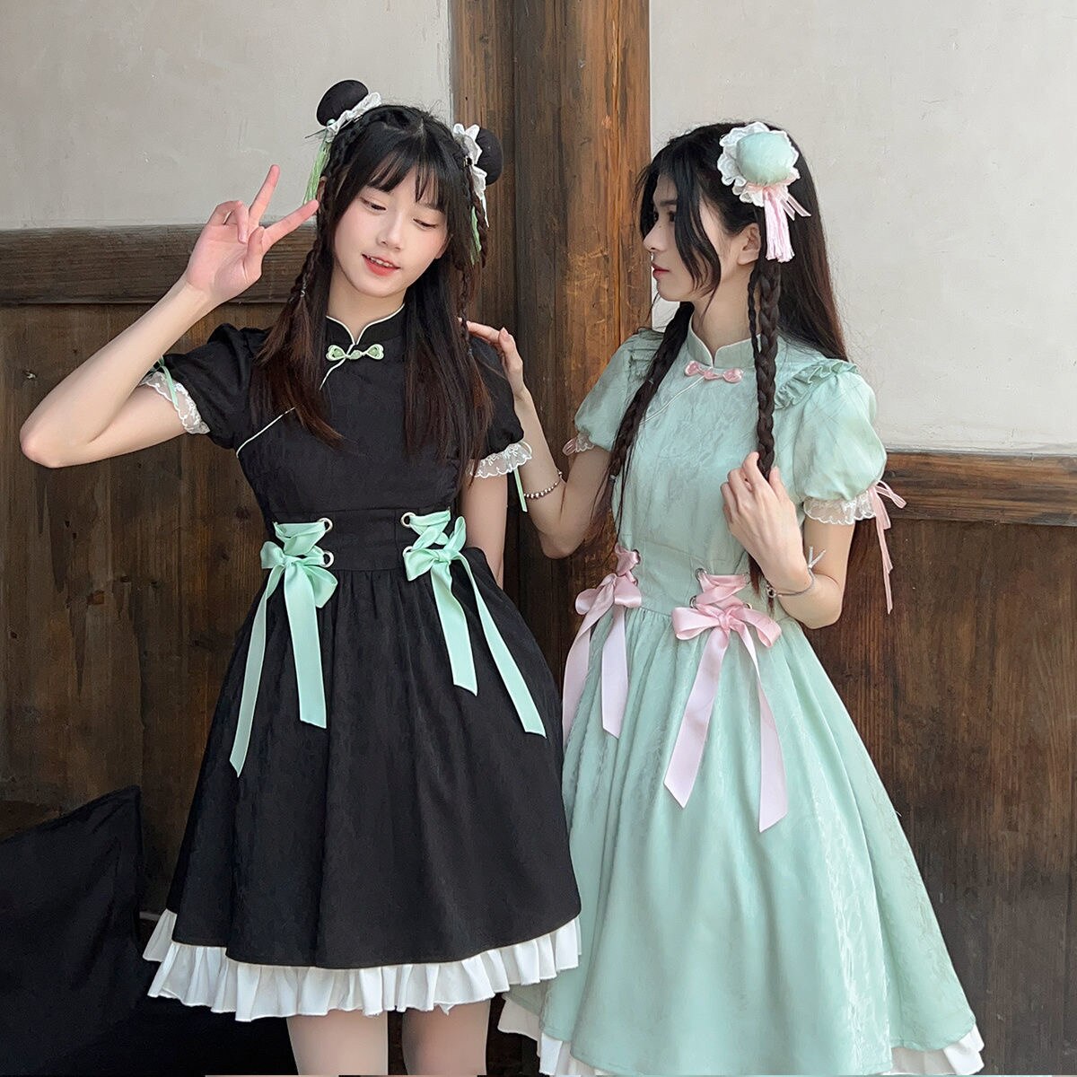 ロリータドールスカートワンピース パーティー イベント用品 改良チャイナドレス襟少女 コスプレ 変装 仮装