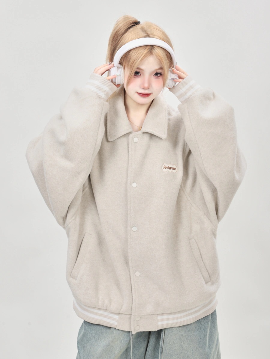 襟付きアウター トップスサイドカジュアルファッション系ベースサイズフル 2025秋冬 韓国っぽ 長袖セクシーシルエットススタンドネック かわいい レディー 暖かいウール生地 ブルゾンお出かけ