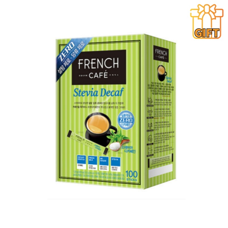 [韓国人気コーヒー] 韓国 フレンチ カフェ デカフェイン/ ステビア/ コーヒーミックス 100個入り/ 砂糖不使用· カフェインレス· 低カロリー