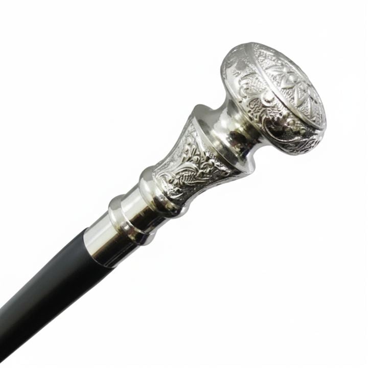 Nautical Gift Decor 木製ウォーキングスティック ヴィンテージスタイル 真鍮ハンドルノブ付き シルバー (シルバー, 標準)