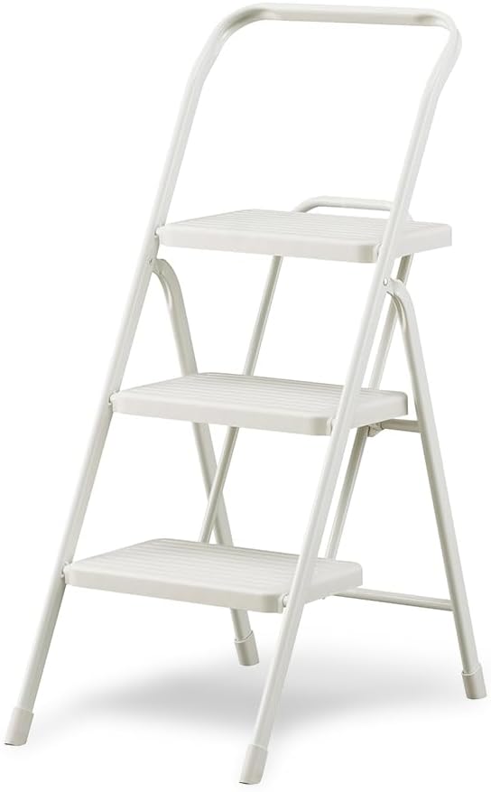 折りたたみステップ 脚立 踏み台 3段 ニュアンスグレー 幅40×奥行60×高さ79(使用時) お部屋に馴染むニュアンスカラー お子様も安心のストッパー付き 安全確保 広い踏み台面積