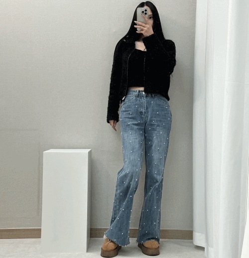 [裾セルフカット可能] パールワイドストレートロングパンツ