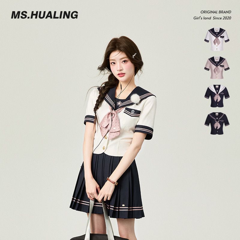 花鈴さん夏新作大正寺桜セーラーネックトップスjkユニフォームスリム见せ学院风半袖レディース