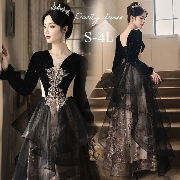 ドレス 大人 ピアノ 発表会 ロング丈 ぽっちゃり 大きいサイズ イブニングドレス 演奏会 ピアノ発表会 袖付き ワンピース